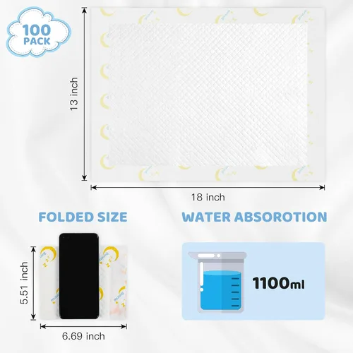 Vista 12 de Cambiadores Desechables para Bebé 100 Unidades Protectores de Incontinencia Forros para Cambio de Pañales Absorción Rápida Suave Transpirable