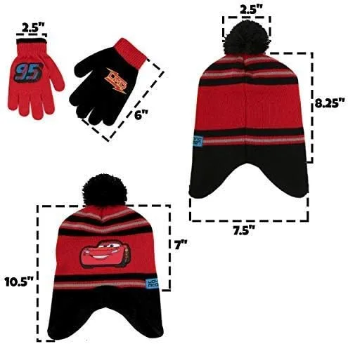 Vista 6 de Disney Cars Lightning McQueen - Gorro de invierno, 2 pares de mitones o guantes (niños pequeños)