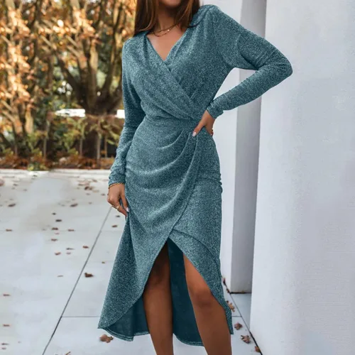 Vista 3 de Season Dress Womens V Neck Dress Long Sleeve Irregular Dress Casual Womens Summer Casual Sleeveless Dress