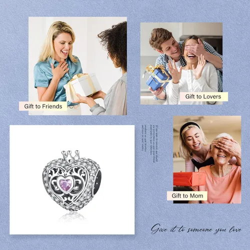 Vista 7 de Erizteya LoveHeart Charm for Bracelets 934 Sterling Silver Pendant for Womens Bracelets NecklacesHappy Birthday Mothers Day Jewelry Women Girls Gifts