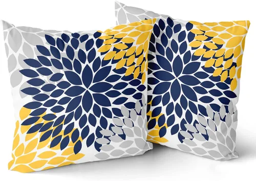 Vista 16 de Juego de 2 fundas de almohada de 18 x 18 pulgadas, diseño de dalias de color azul claro, modernas, rústicas, decorativas, de algodón, con Azul