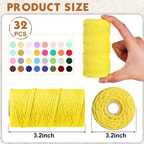 Vista 2 de 32 rollos de cuerda de macramé de 3 hebras de 0.079 in x 1760 yardas, cuerda de algodón natural a granel, cuerda de algodón