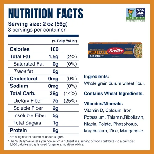 Vista 2 de Barilla Pasta de grano entero, espaguetis finos, 16 onzas (paquete de 20)