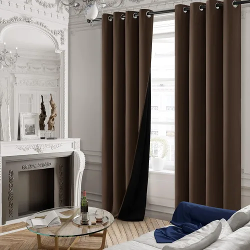 Vista 113 de Deconovo Cortinas opacas 100% con forro negro, cortinas con ojales aisladas térmicamente que reducen el ruido, doble capa para oscurecer