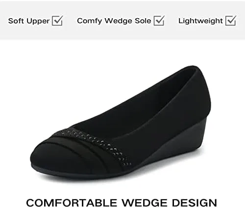 Vista 3 de MUSSHOE Zapatos de tacón de cuña media para mujer, zapatos de tacón de cuña de punta redonda