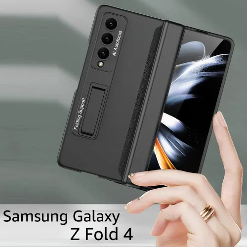Vista 3 de Funda protectora para Samsung Galaxy Z Fold 4 5G con bisagra magnética con 3 modos de soporte ajustables, ultrafina de lujo, a prueba de golpes