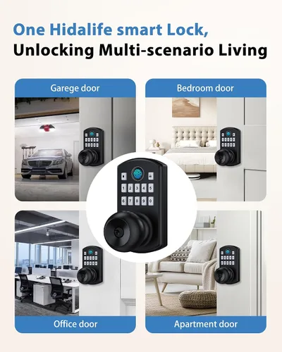 Vista 6 de Hidalife Pomo de puerta inteligente con teclado, cerradura de puerta de entrada sin llave de huellas dactilares para puerta delantera, modo de paso