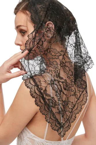 Vista 3 de Mantilla - Velo de encaje con velo de capilla latina para la iglesia velos de encaje floral bufanda católica