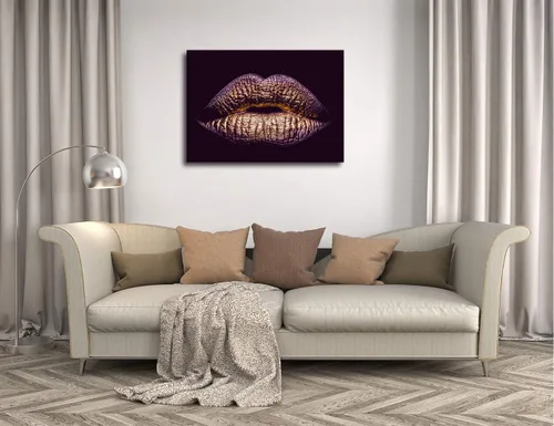 Vista 2 de Lienzo decorativo de labios dorados para mujer, impresiones en lienzo, maquillaje, cuerpo morado, labio, arte, arte, arte, arte, arte, arte, arte