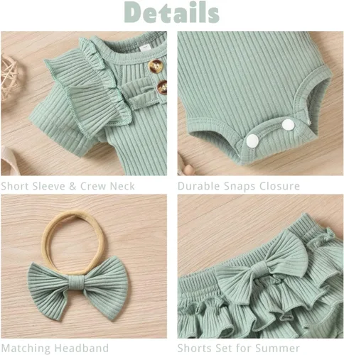 Vista 5 de Aalizzwell Body de manga corta para bebé niña con pantalones cortos acanalados