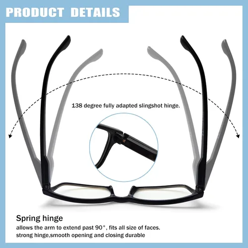 Vista 4 de Kerecsen Paquete de 4 Gafas de Lectura para Hombres y Mujeres con Bisagras de Resorte, Anteojos de Lectura Rectangulares Negros Ligeros