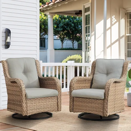 Vista 62 de HUMMUH Juego de 2 Sillas Giratorias Mecedoras de Mimbre para Patio Exterior, Juego de Muebles de Sillas Mecedoras de Ratán (Marrón, Azul) 50,000