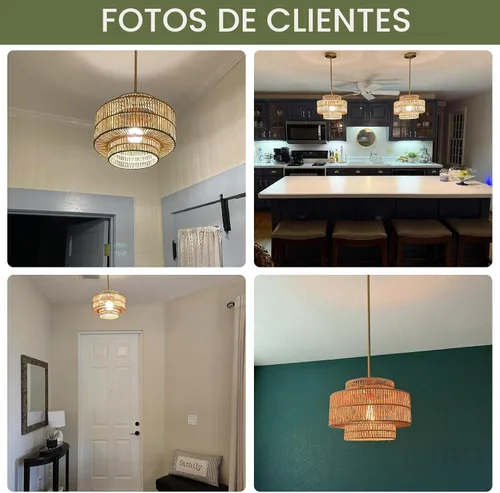Vista 7 de 12.4” Candelabro de ratán boho, 1 luz, lámpara colgante tejida a mano, lámpara colgante rústica de estilo granja para isla de cocina, recámara