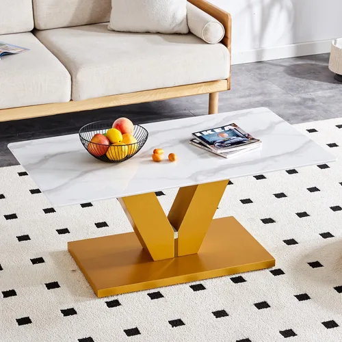Vista 8 de Mesa auxiliar rectangular moderna con almacenamiento para sala de estar, mesa central moderna minimalista de imitación blanca, mesa de café