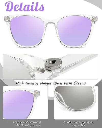 Vista 4 de Myiaur Lentes de sol polarizados para mujer cuadrados espejados modernos con protección UV que reducen el deslumbramiento