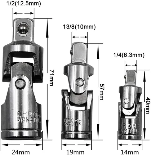 Vista 2 de Junta universal de impacto de aire conjunto conjunto de enchufes 3 piezas, 1/4 '', 3/8 '' y 1/2 '' Drive