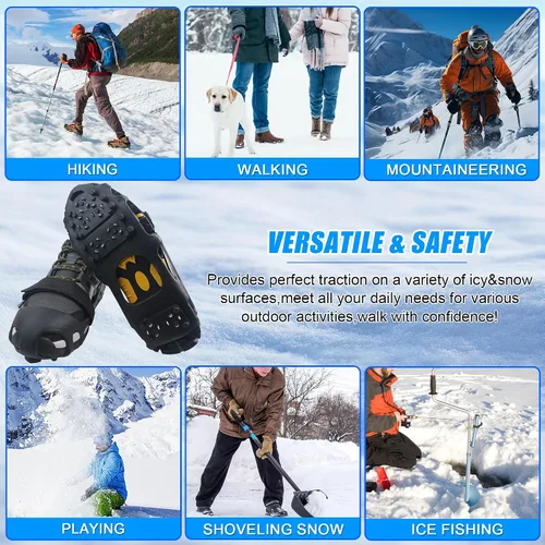 Vista 7 de Crampones, tacos de nieve de hielo para zapatos y botas con 28 tacos de acero antideslizantes para caminar sobre nieve y hielo, tacos de hielo
