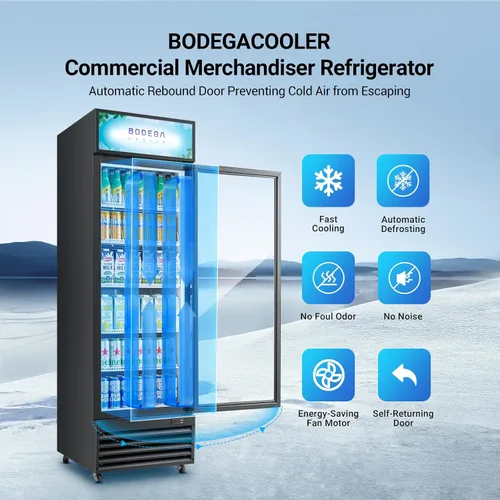 Vista 7 de BODEGA BODEGACOOLER Refrigerador comercial de bebidas de 15.5 pies cúbicos, enfriador de pantalla vertical con puerta de vidrio, refrigerador