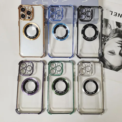 Vista 7 de Funda magnética transparente para iPhone 11, funda de lujo con cuatro esquinas brillantes, protección a prueba de golpes de grado militar