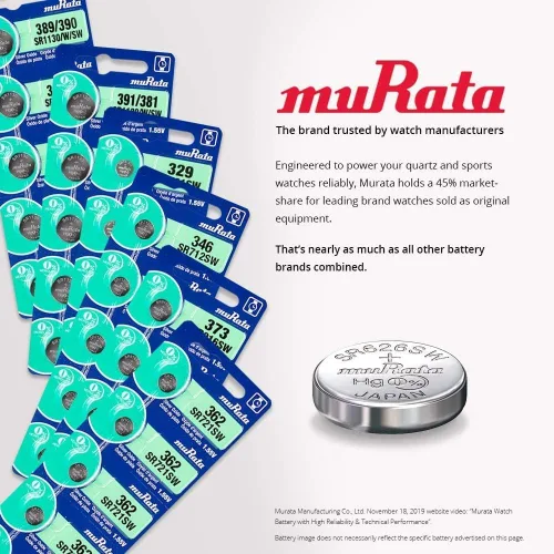 Vista 3 de Murata 362 Batería SR721SW 1.55V Celda de botón de reloj de óxido de plata (5 baterías)