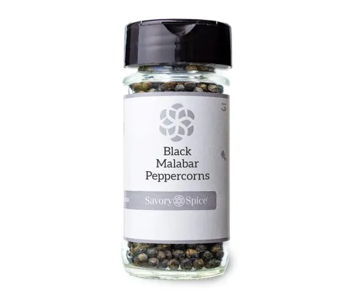Vista 2 de Savory Spice Black Malabar Peppercorns, granos de pimienta Malabar enteros para repuestos de molinillo Pimienta negra audaz de la costa de Malabar