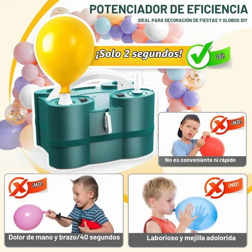 Vista 4 de Bomba de globos, bombas de globo eléctricas 3 en 1, soplador de globos con puertos de inflado triples para inflar globos de látex de 260q