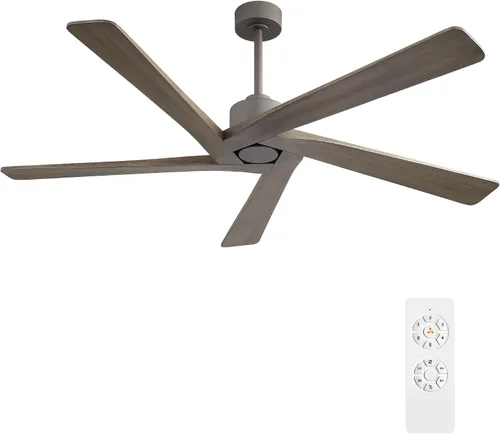 Vista 23 de WINGBO - Ventilador de techo DC de 48" sin luz - 5 aspas de madera maciza talladas, motor DC reversible de 6 velocidades, ventilador de techo sin