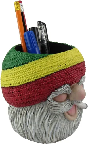 Vista 2 de World of Wonders Rasta - Soporte para bolígrafo de gnomo "Don't Bogart It", gnomo rastafari con soporte para lápices, organizador de escritorio