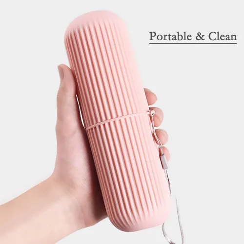 Vista 6 de Estuche portátil para cepillos de dientes de viaje, 2 unidades, organizador portátil para viajes de negocios y uso diario (rosa y azul)