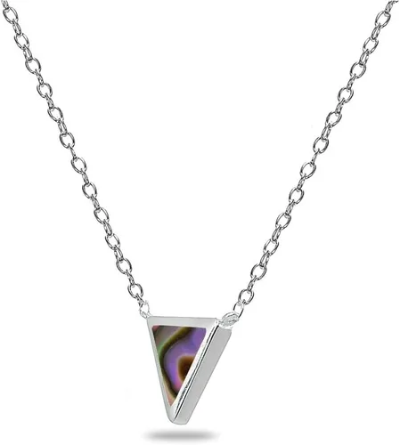 Vista 2 de B. BRILLIANT Collar minimalista de plata de ley con incrustaciones pulidas triángulo delicado para mujer, opción de 3 Abulón (Abalone)