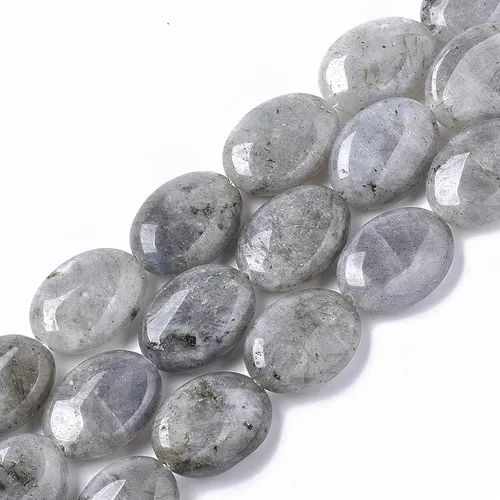 Vista 13 de Fashewelry 39 cuentas de piedra natural de jaspe aguamarina y terra, cuentas planas ovaladas de cristal curativo sueltas, de 0.394 x 0.315 in