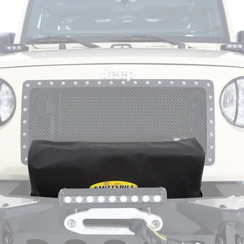 Vista 6 de Smittybilt 97281-98 - Cubierta de cabrestante negra con logotipo Smittybilt