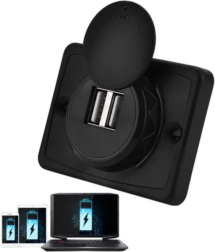 Vista 9 de POCREATION Prise USB Encastrable USB .1A Car Dual Negro Abs USB Puerto Enchufe 12V Led Super Fast Undersized Metal Adaptador Encendedor CC, Prise