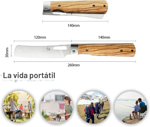 Vista 2 de SENBON Cuchillo de chef plegable de bolsillo ultra afilado de acero inoxidable 440A, cuchillo de utilidad para pelar, cuchillo de fruta, mango