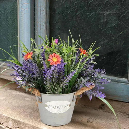 Vista 3 de Plantas Falsas Flores de Lavanda Morada Hierba Falsa con Maceta Decoraciones de Fiesta 10" de Alto Planta Artificial Estética para Hogar Oficina