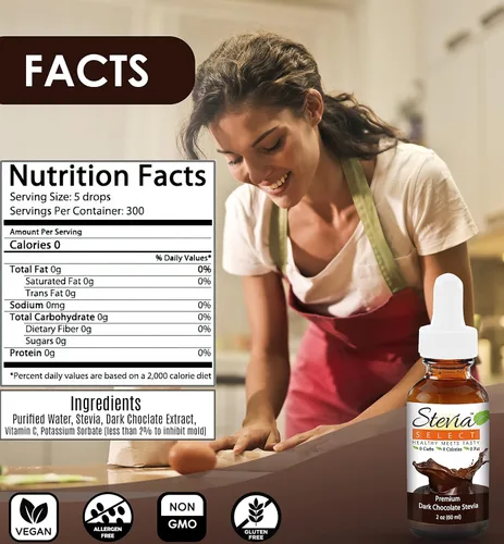 Vista 6 de Stevia Select Stevia Drops - Líquido de stevia de cereza negra, frambuesa y chocolate oscuro, sabores de stevia sin azúcar, paquete (3) botellas