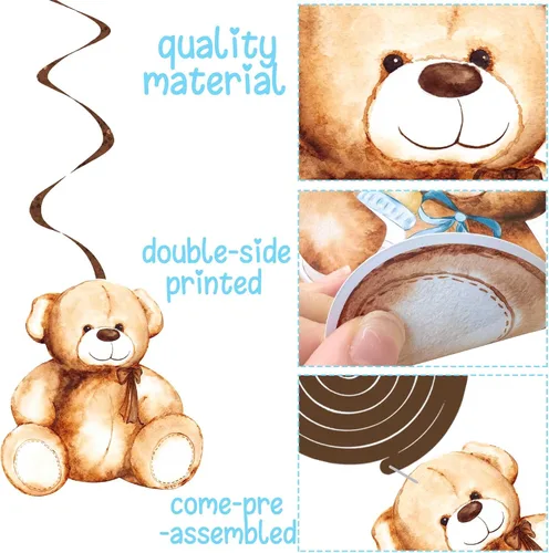 Vista 5 de 20 piezas de oso de peluche colgantes con diseño de remolinos We Can Bearly Wait Baby Shower Decoraciones It's a Boy Ceiling Swirl Bear Baby Shower