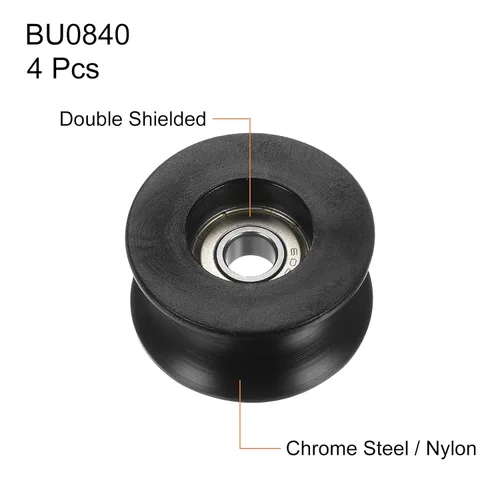Vista 2 de uxcell 4 unids U tipo polea de ranura guía de nylon negro rodamiento 0.315x1.575x0.807 in U ranura rodillo rueda para puerta ventana o unidad