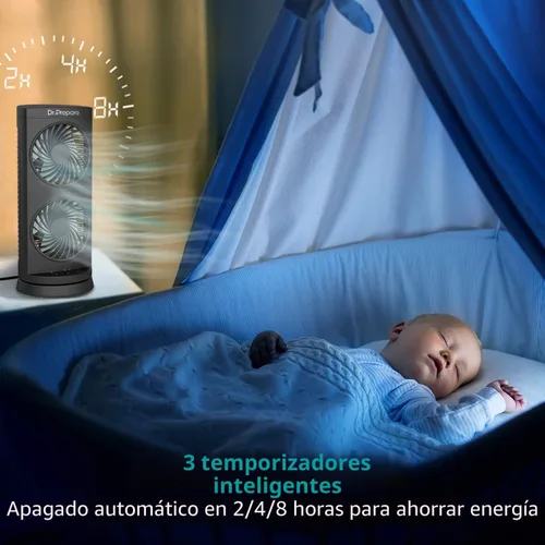 Vista 4 de Dr. Prepare Ventilador oscilante de torre, ventilador de escritorio portátil con opciones de 3 velocidades, circulación de aire dual, oscilación