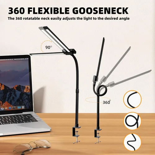Vista 5 de Lámpara de escritorio LED con abrazadera, cuello de cisne con control remoto, luz de escritorio con protección ocular, 24 W, ultra brillante