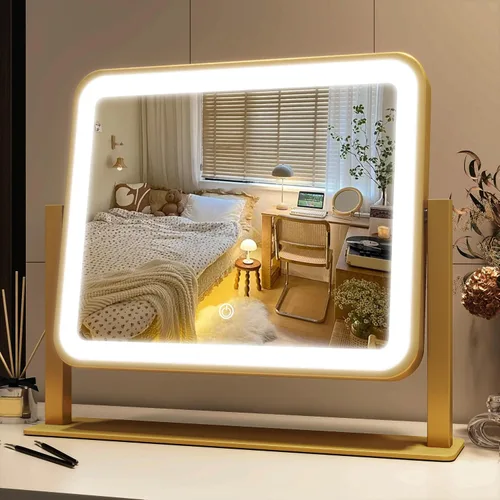 Vista 36 de FENNIO - Espejo de tocador con luces, espejo de maquillaje iluminado LED, pantalla táctil con 3 modos de iluminación, regulable, para mesa