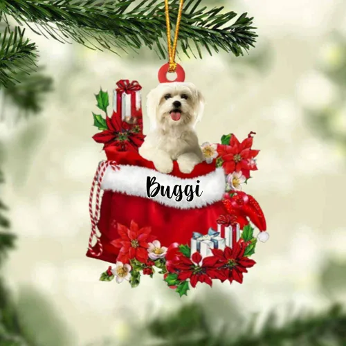 Vista 12 de Perro Akita Inu personalizado en bolsa de regalo, adorno de Navidad, nombre personalizado, regalo para amantes de los perros, familia, Navidad
