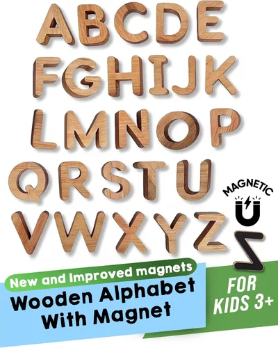 Vista 13 de Imanes del alfabeto, minúsculas magnéticas de madera para niños a partir de 3 años