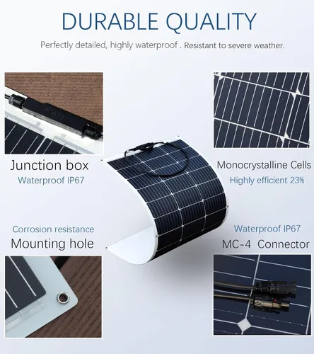 Vista 4 de XINPUGUANG Panel solar flexible de 100 W, 12 V, kit solar monocristalino, módulo ligero, controlador de carga de 10 A, cable de extensión para RV
