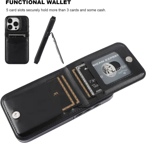 Vista 4 de KIHUWEY Compatible con iPhone 15 Pro Funda Cartera con Soporte para Tarjetas de Crédito, Tapa de Cuero Premium con Cierre Magnético y Soporte, Funda