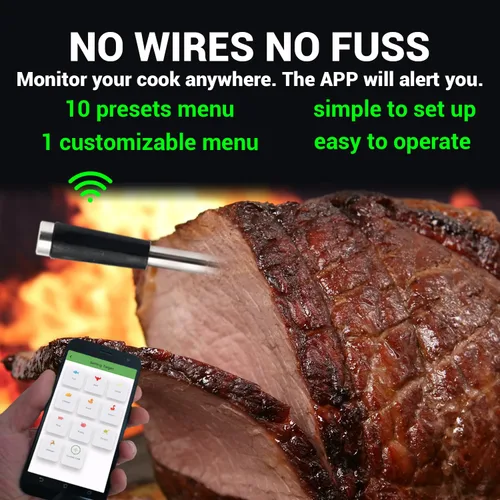 Vista 7 de Termómetro digital inalámbrico para carne, Bluetooth 5.2 de largo alcance con control de aplicación, compatible con iOS y Android, IP68 impermeable