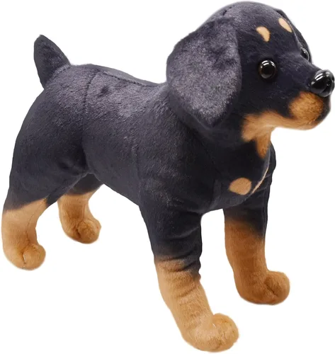 Vista 2 de Juguete realista de peluche para perro Rottweiler, juguete de peluche de simulación, súper realista, los perros negros actúan como verdaderos
