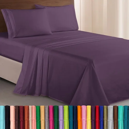 Vista 29 de Elegant Comfort Lujoso juego de sábanas de microfibra de alta calidad 1500 hoteleras bordadas de tres líneas más suaves de 4 piezas, resistente a