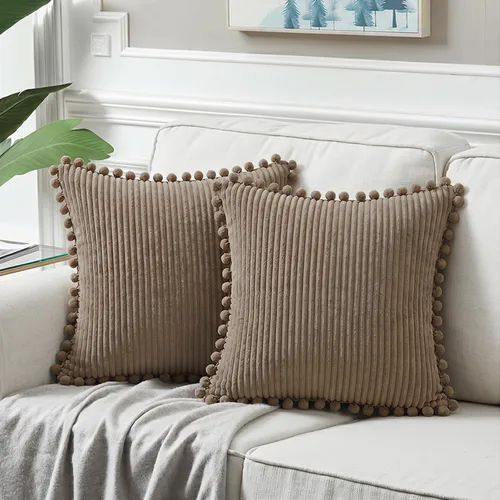 Vista 18 de Fancy Homi Juego de 2 fundas de almohada decorativas negras de 12 x 12 pulgadas con pompones para sofá y cama, decoración moderna de estilo bohemio
