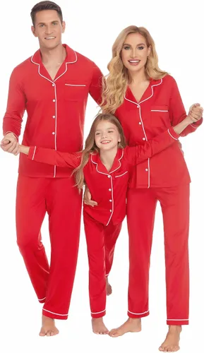 Vista 2 de Ekouaer - Conjunto de pijama de manga larga y botones, motivos navideños a juego para la familia, tallas de la S a la XXL